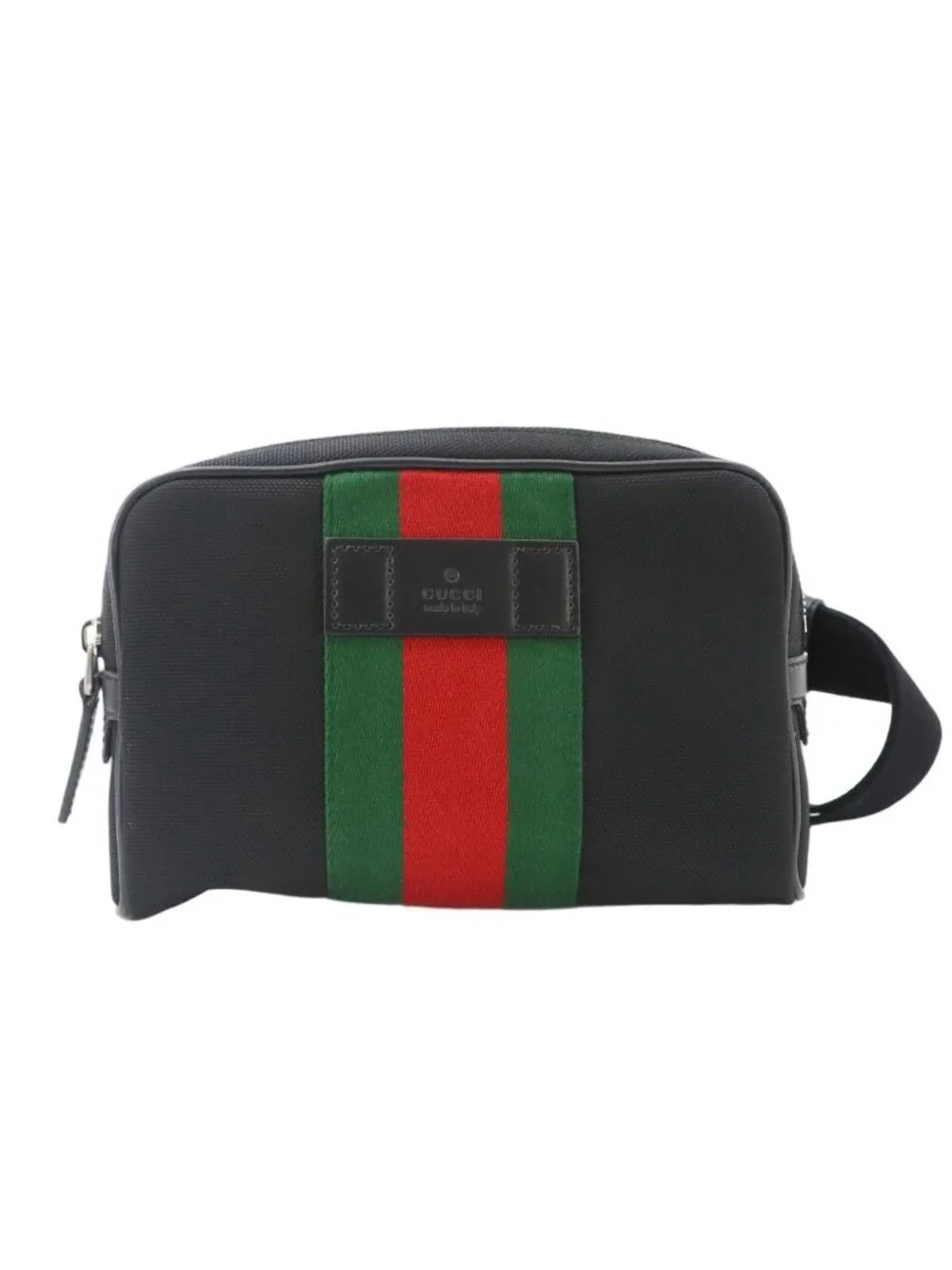 Gucci Sherry Line Belt Bag Canvas Leather Black Silver